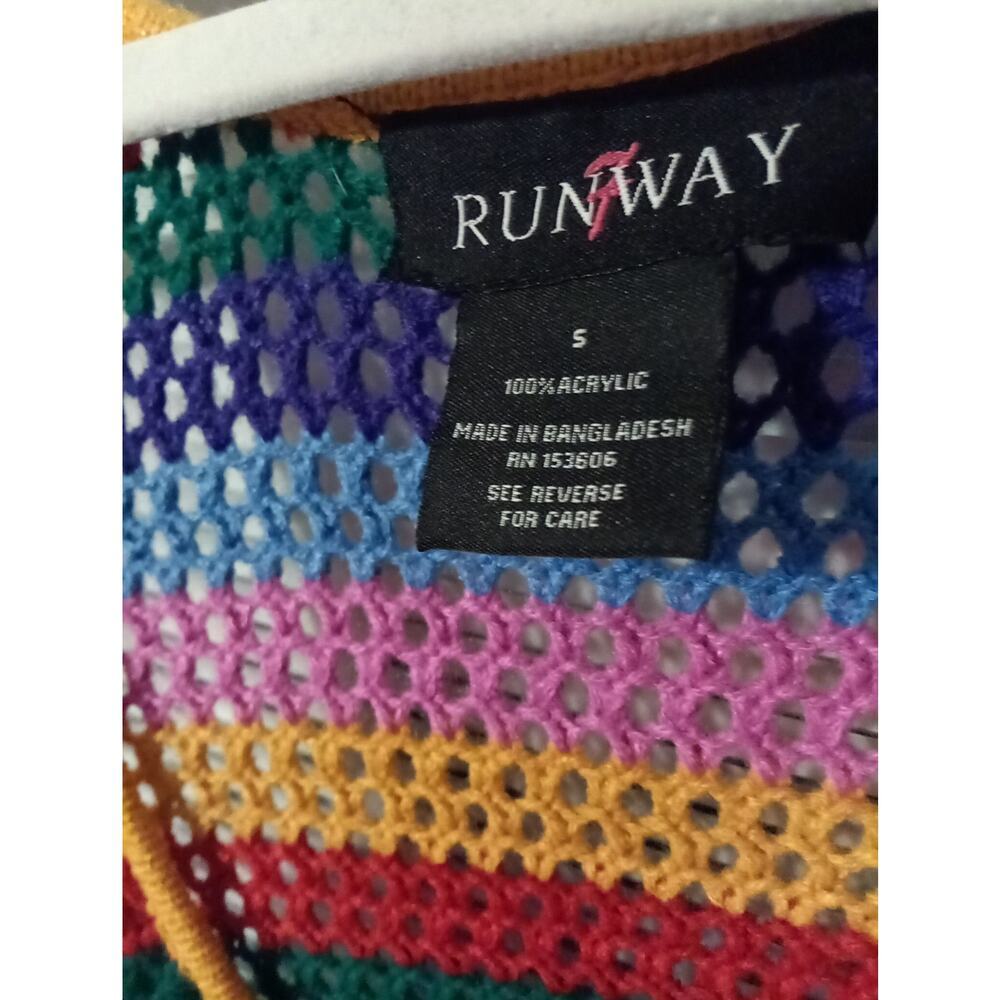 Crocheted Duster Rainbow Sz.Small By Runway Hippie Boho Peasant Side Slits - Picture 3 of 5